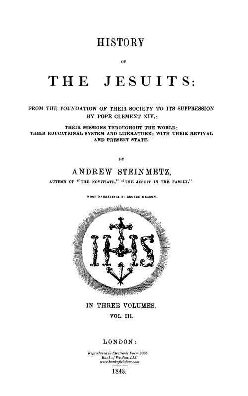 (image for) History of The Jesuits, Vol. 3 of 3 Vols.